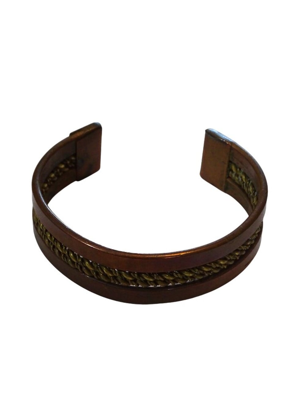 Copper Mixed Metal Twist Wire Inlay Cuff Bracelet Adjustable Retro Western Boho